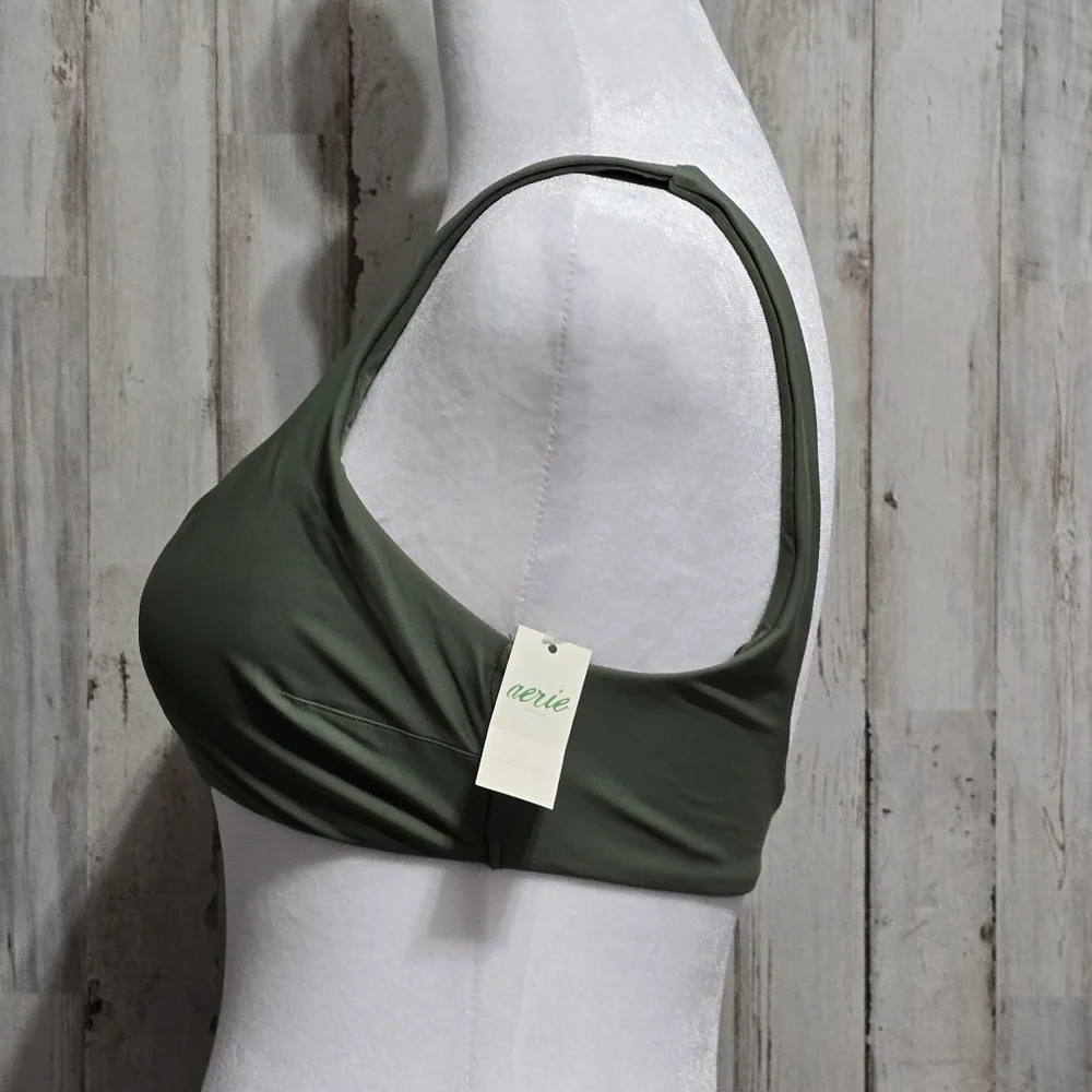 Aerie Olive Green Wide Strap Scoop Bikini Swim Top Size Medium